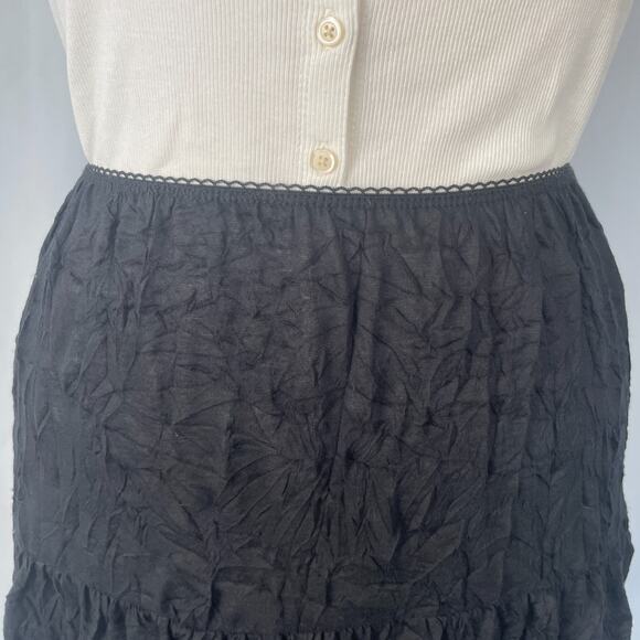 Tiered Broomstick Skirt Plus Size 1X Black Solid Crinkle Fairy Grunge Goth Y2K - Picture 3 of 10